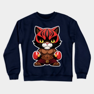 Cat boxer in red gloves Crewneck Sweatshirt